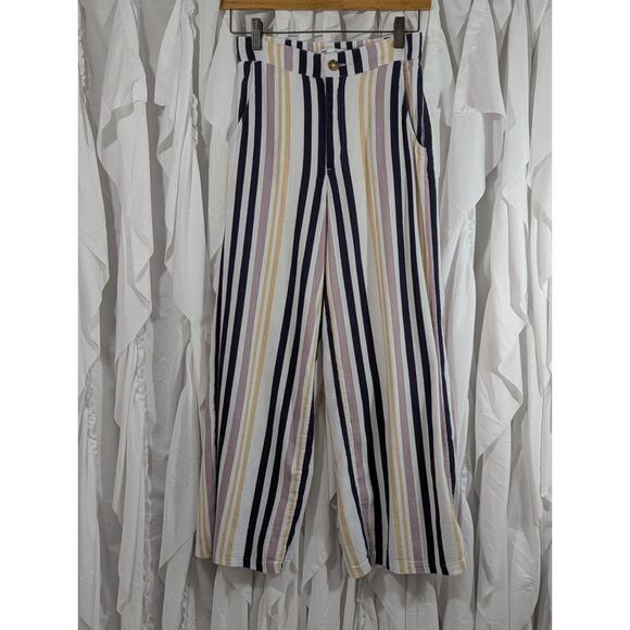 Hollister Striped Ultra High-Rise Wide Leg Cropped Cotton/Linen Lined Pants XS - Picture 1 of 9